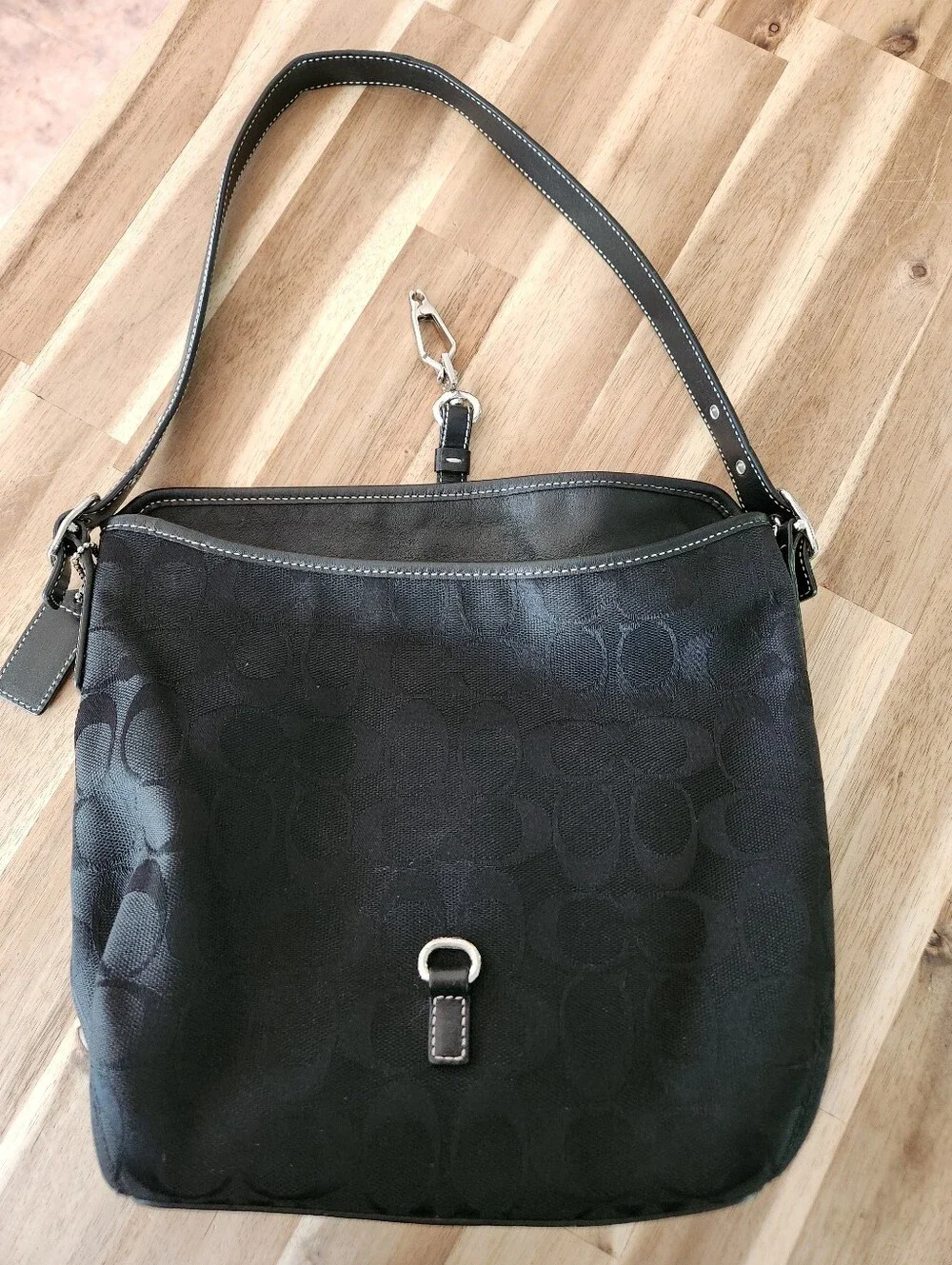 Coach Black Signature Hampton Slim Clip Hobo Vintage Bag Purse Demi Pouch - Picture 6 of 8